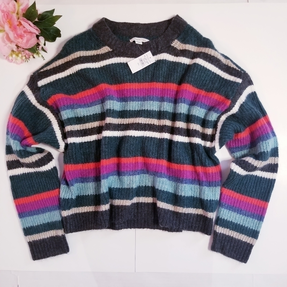 AMERICAN EAGLE AE Stripped Multicolor Cropped Sweater L